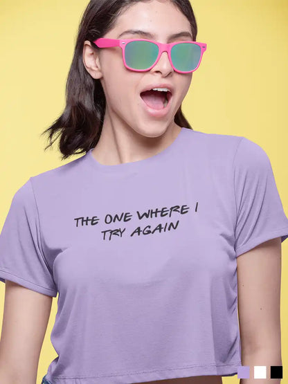 Woman wearing The One where I try again - Iris Lavender Cotton Crop Top