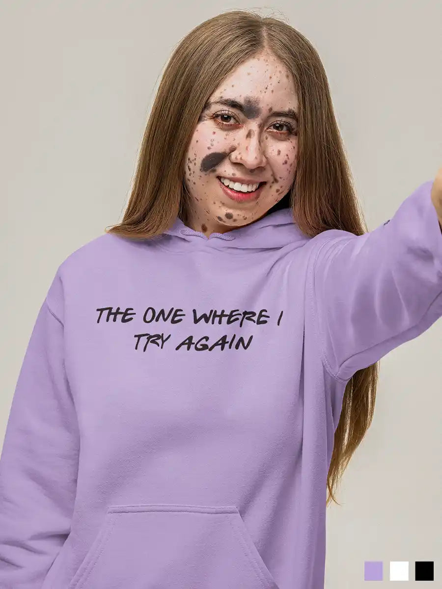 Woman wearing The one where I try again - Iris Lavender Cotton Hoodie