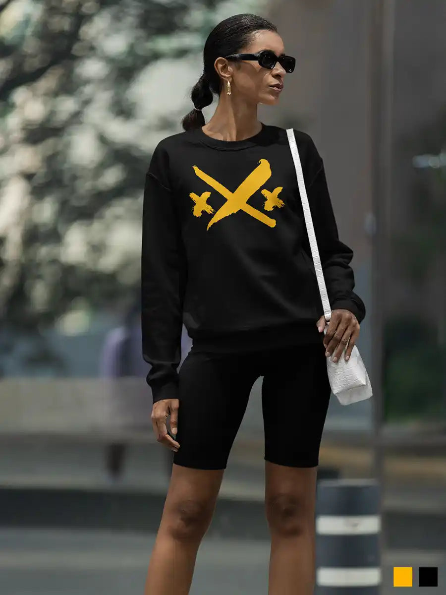 Woman wearing XXX - Black Cotton Sweatshirt