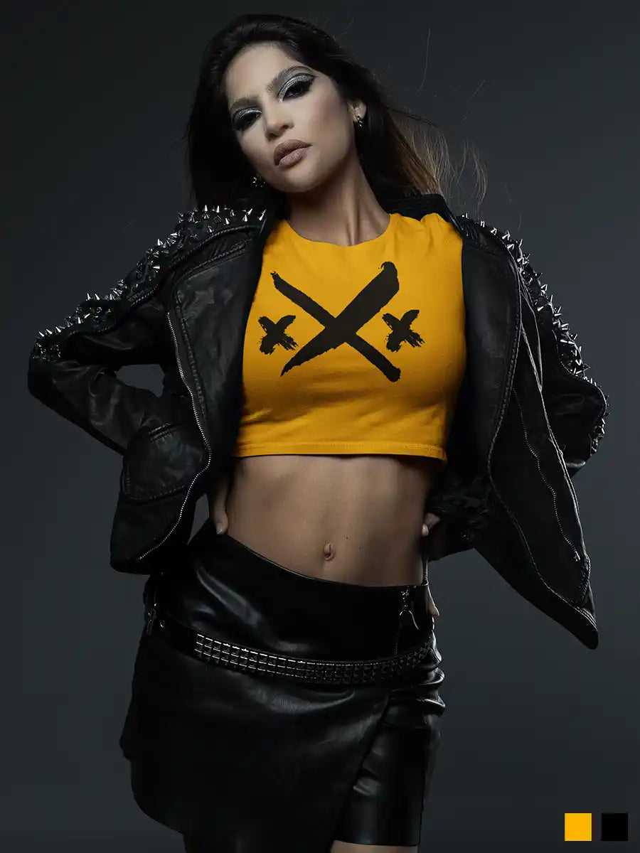 Woman wearing XXX - Golden Yellow Cotton Crop Top