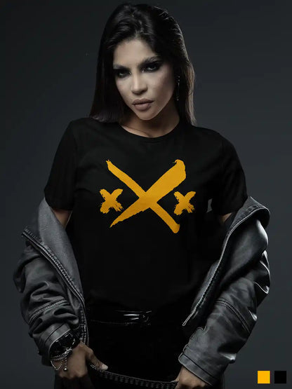 Woman wearing XXX - Women's Black Cotton T-Shirt 1