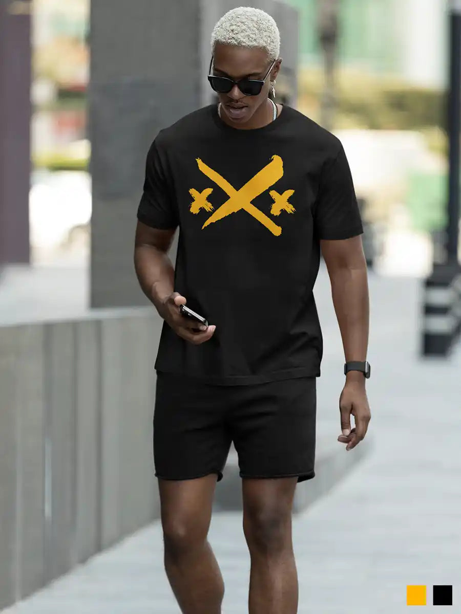 Man wearing XXX - Men's Black Cotton T-Shirt
