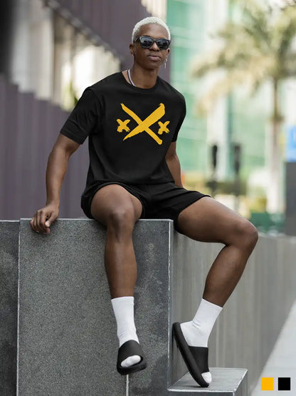 Man wearing XXX - Men's Black Cotton T-Shirt