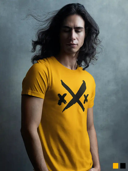Man wearing XXX - Men's Golden Yellow Cotton T-Shirt