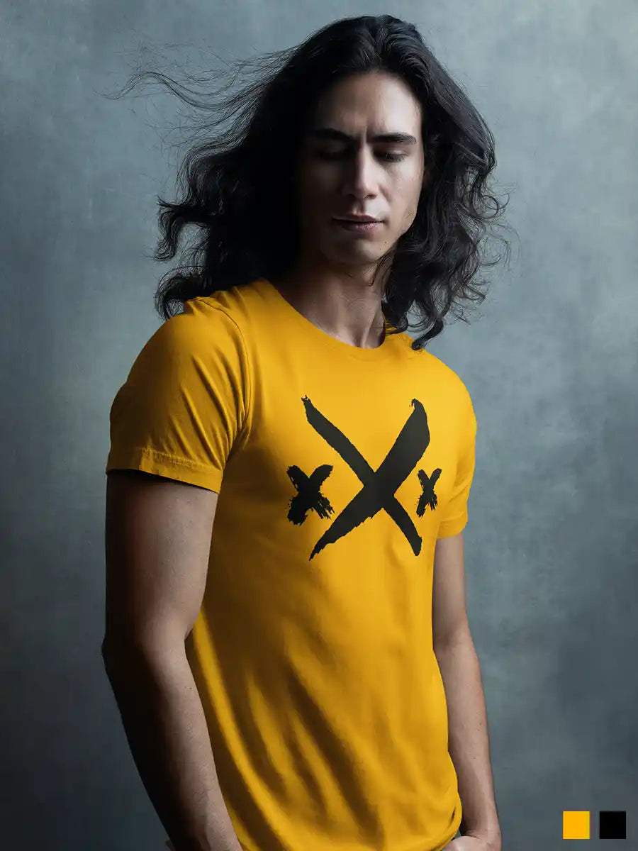 Man wearing XXX - Men's Golden Yellow Cotton T-Shirt