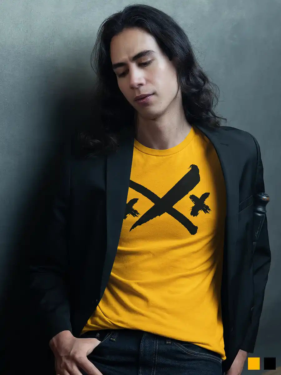 Man wearing XXX - Men's Golden Yellow Cotton T-Shirt