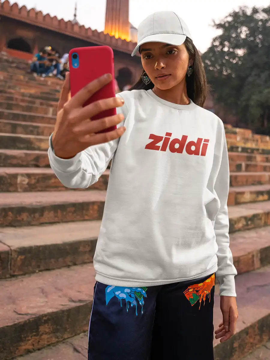 Woman wearing Ziddi - White Cotton Sweatshirt