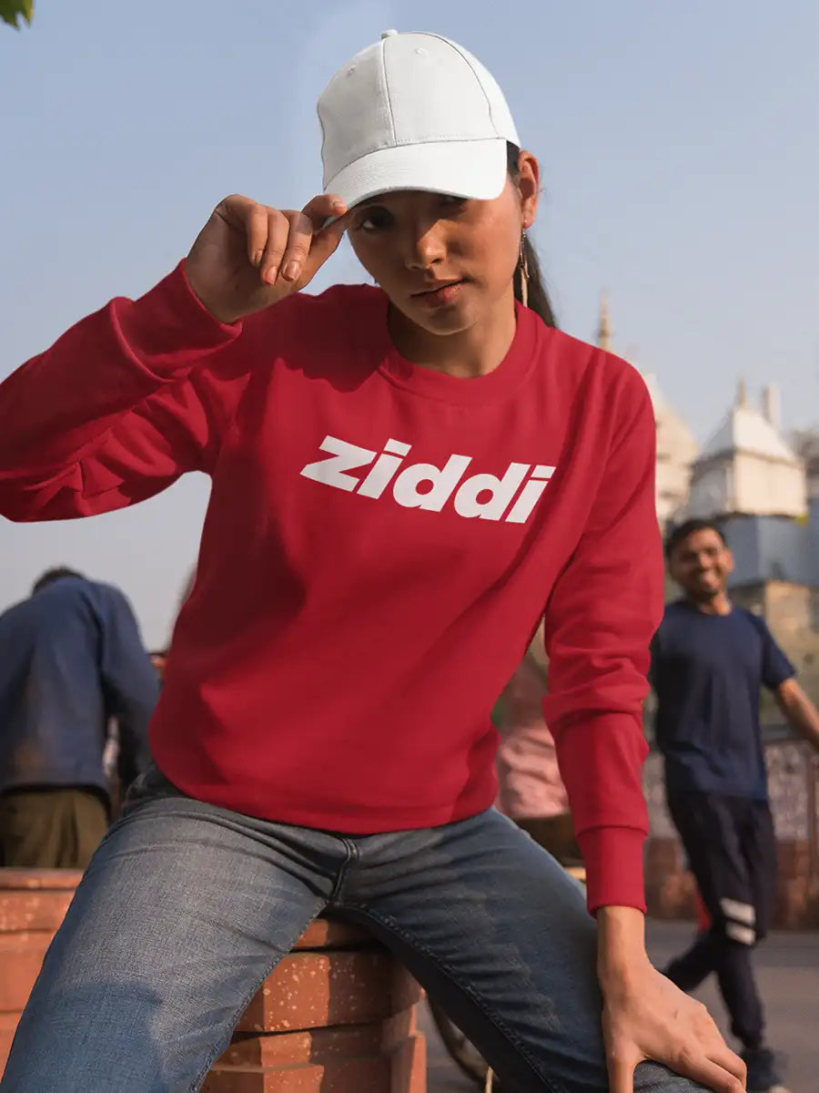 Woman Wearing Ziddi Red Cotton Sweatshirt