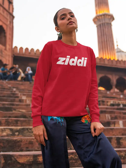 Woman Wearing Ziddi Red Cotton Sweatshirt