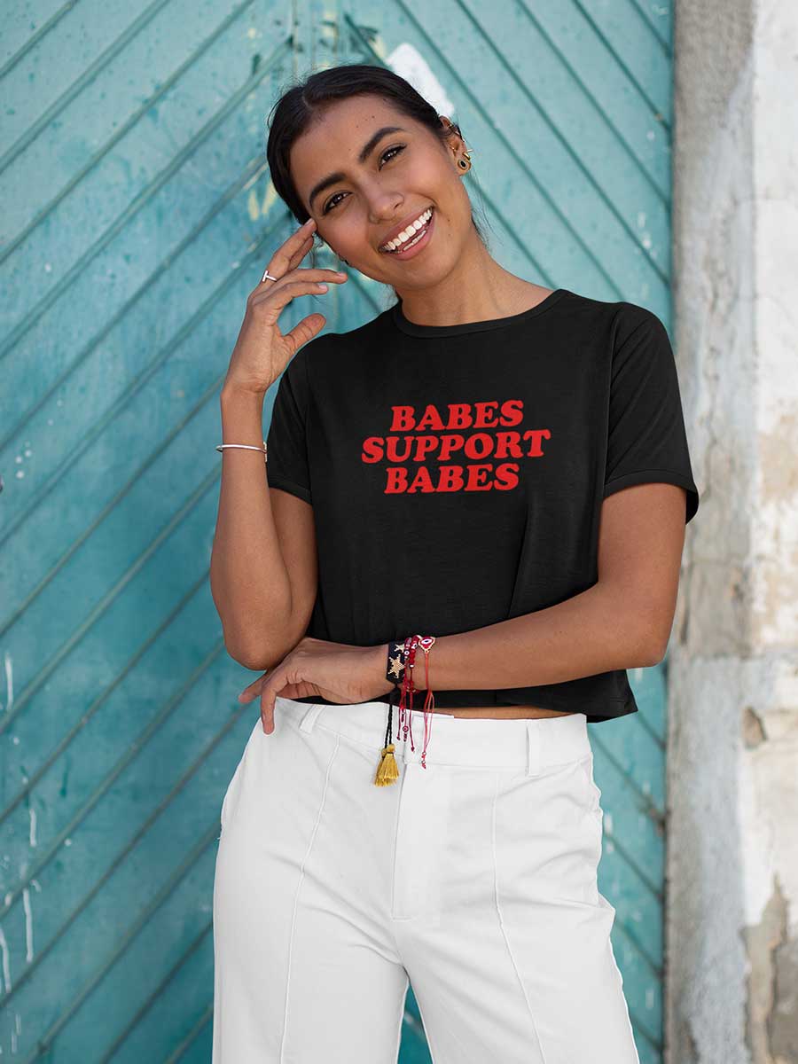 Babes Support Babes - Black Cotton Crop Top