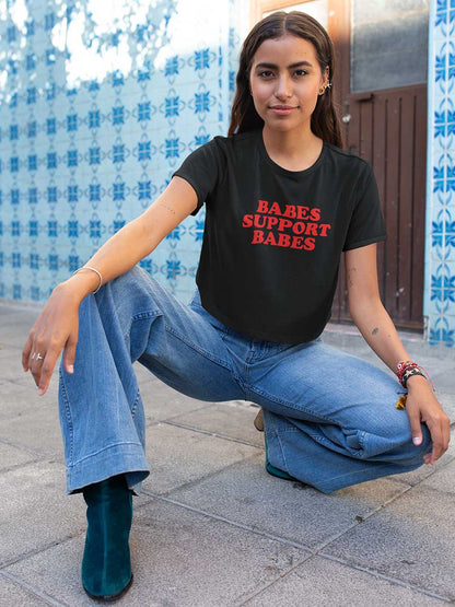 Babes Support Babes - Black Cotton Crop Top