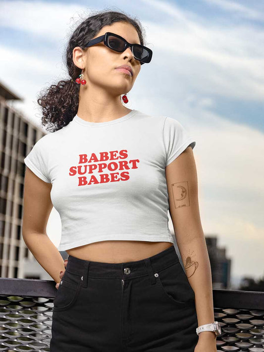 Babes Support Babes - White Cotton Crop Top