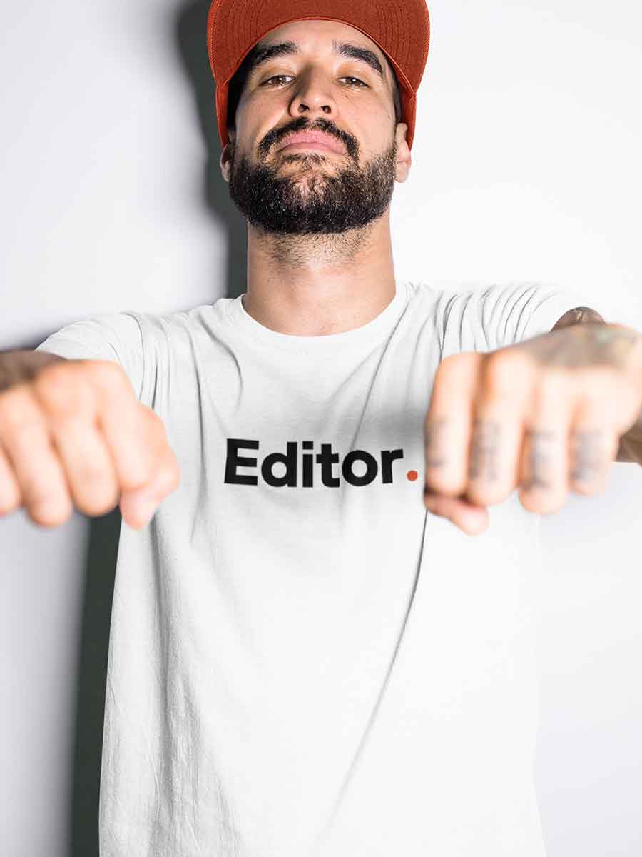 Man wearing Editor - Minimalist White Cotton T-Shirt