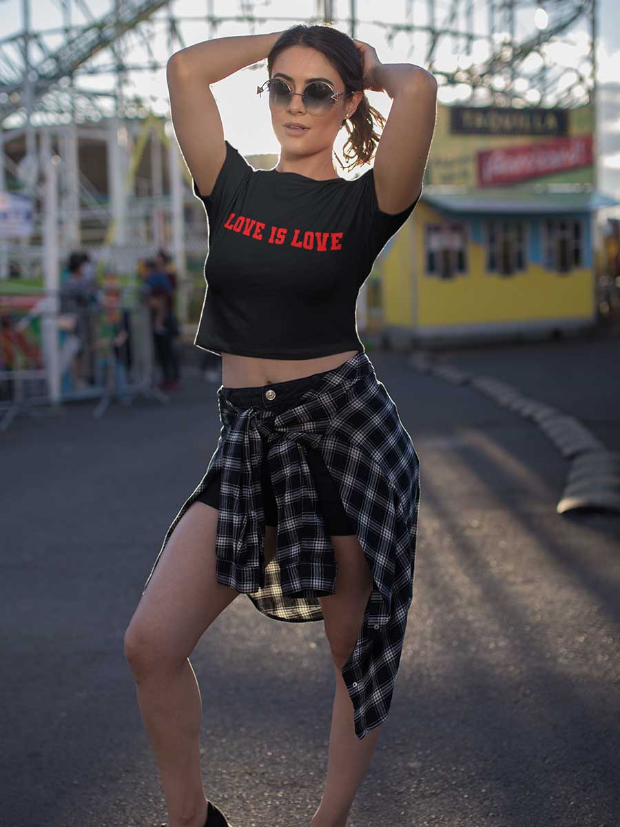 Love is Love - White/Black Cotton Crop Top