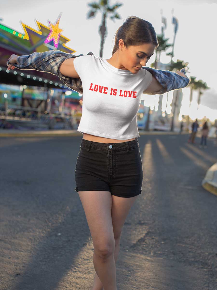 Love is Love - White/Black Cotton Crop Top