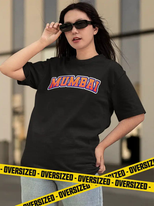 Woman wearing Mumbai - Black Oversized Cotton Tshirt