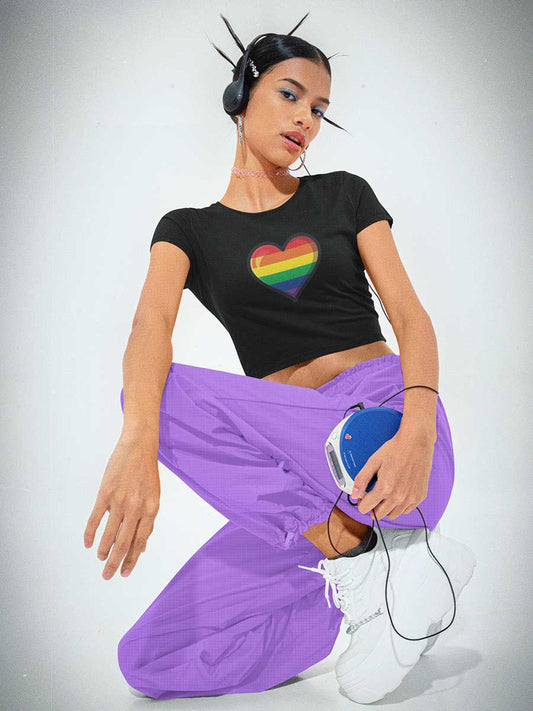 Pride Heart - LGBTQ - White/Black Cotton Crop Top