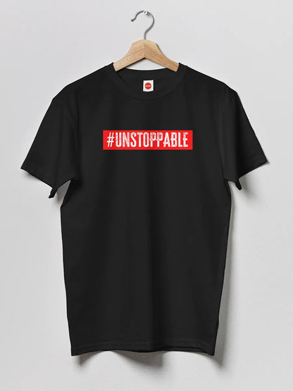 Black Men's cotton Tshirt with text "Unstoppable"