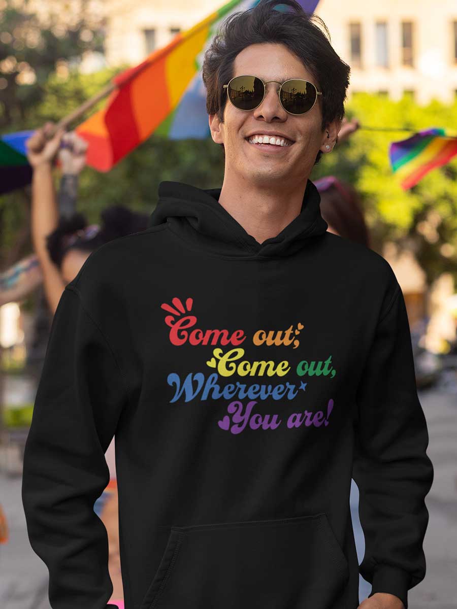 Come Out, Come Out - LGBTQ PRIDE - Black Cotton Hoodie