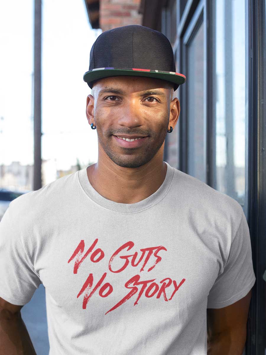 No Guts No Story - Red on White - Men's Cotton T-Shirt
