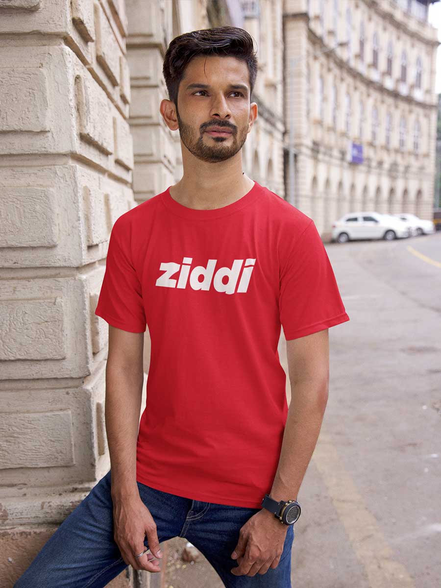 Ziddi - Men's Red Cotton T-Shirt