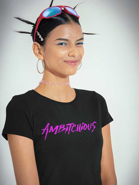 Ambitchious Pink - Black Cotton Crop Top