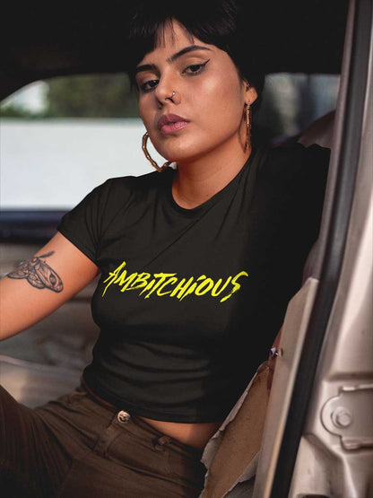 Ambitchious Yellow - Black Cotton Crop Top