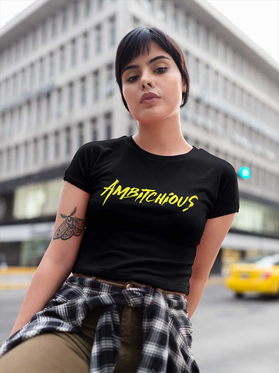 Ambitchious Yellow - Black Cotton Crop Top