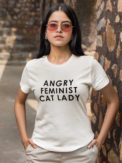 Angry Feminist Cat Lady - White Women's Cotton T-Shirt