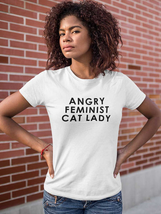 Angry Feminist Cat Lady - White Women's Cotton T-Shirt