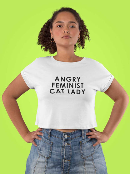 Angry Feminist Cat Lady - White Cotton Crop Top