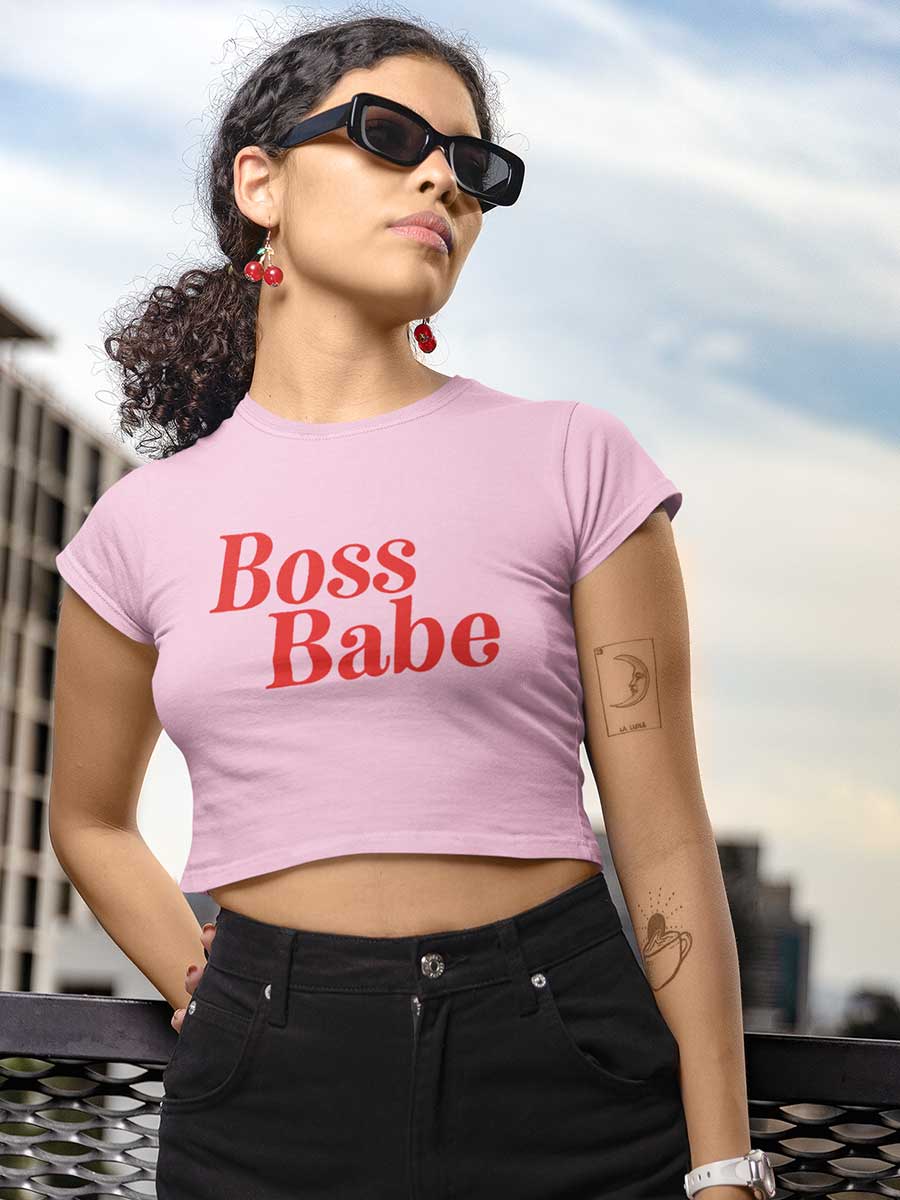 Boss Babe - Light Pink Coton Crop Top