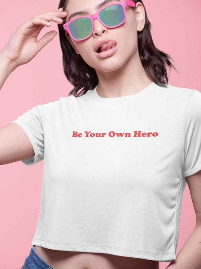 Be Your Own Hero - White Cotton Crop Top