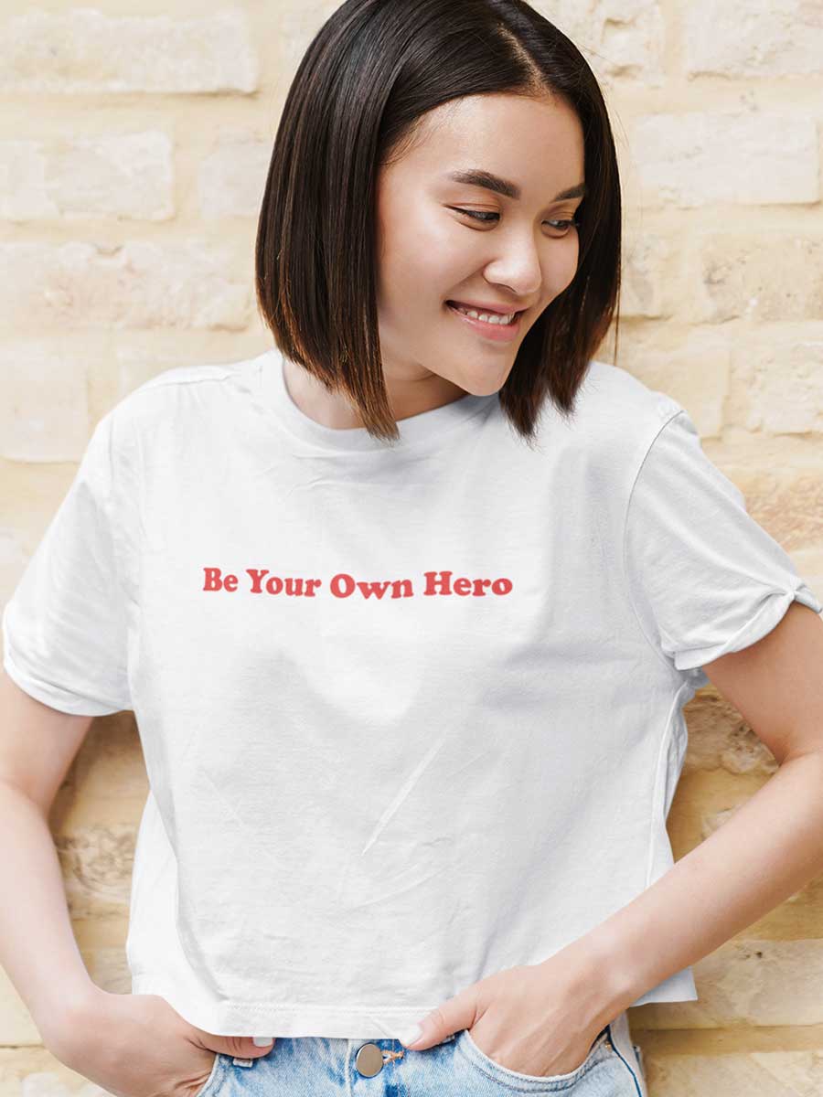 Be Your Own Hero - White Cotton Crop Top
