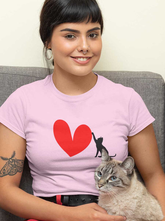 Cat Heart - Light Pink Women's Cotton T-Shirt