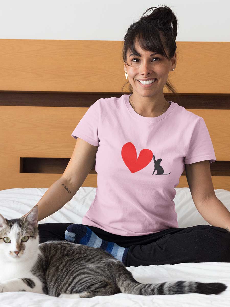 Cat Heart - Light Pink Women's Cotton T-Shirt
