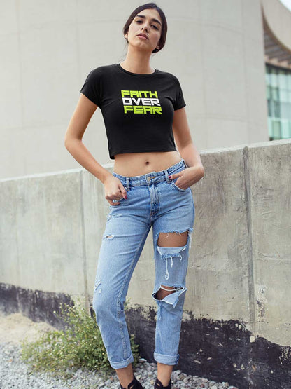 Faith Over Fear - Black Cotton Crop Top