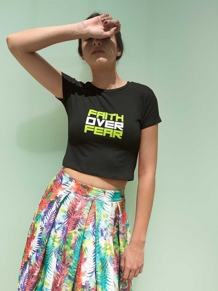 Faith Over Fear - Black Cotton Crop Top