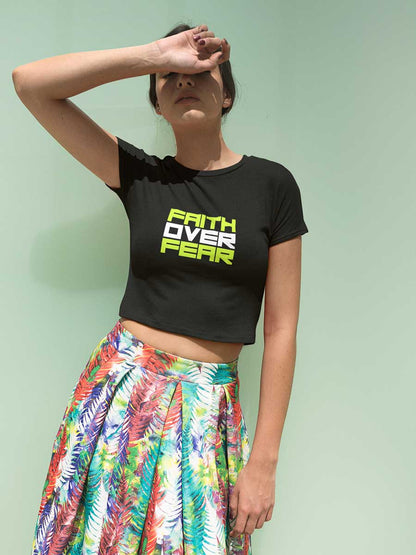 Faith Over Fear - Black Cotton Crop Top