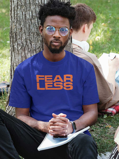 Fearless - Orange on Royal Blue - Men's Cotton T-Shirt