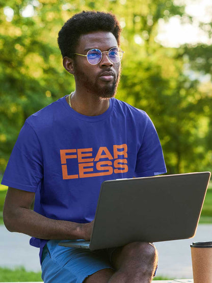 Fearless - Orange on Royal Blue - Men's Cotton T-Shirt