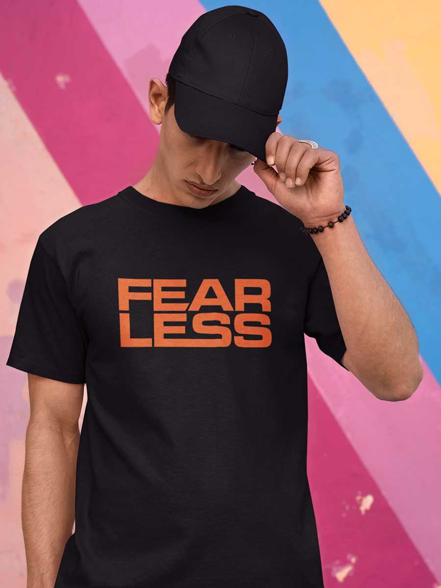 Fearless - Orange on Black - Men's Cotton T-Shirt