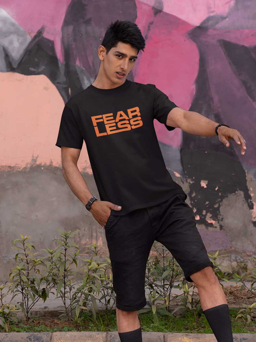 Fearless - Orange on Black - Men's Cotton T-Shirt