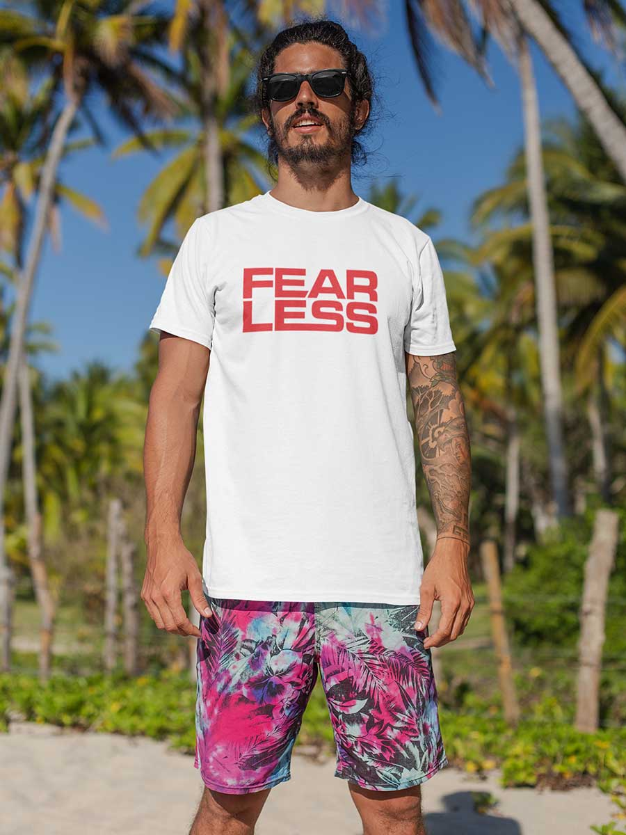 Fearless - Red on White - Men's Cotton T-Shirt