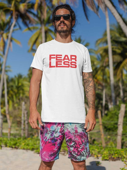 Fearless - Red on White - Men's Cotton T-Shirt
