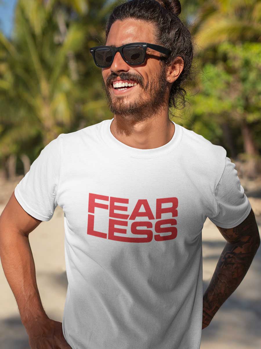 Fearless - Red on White - Men's Cotton T-Shirt