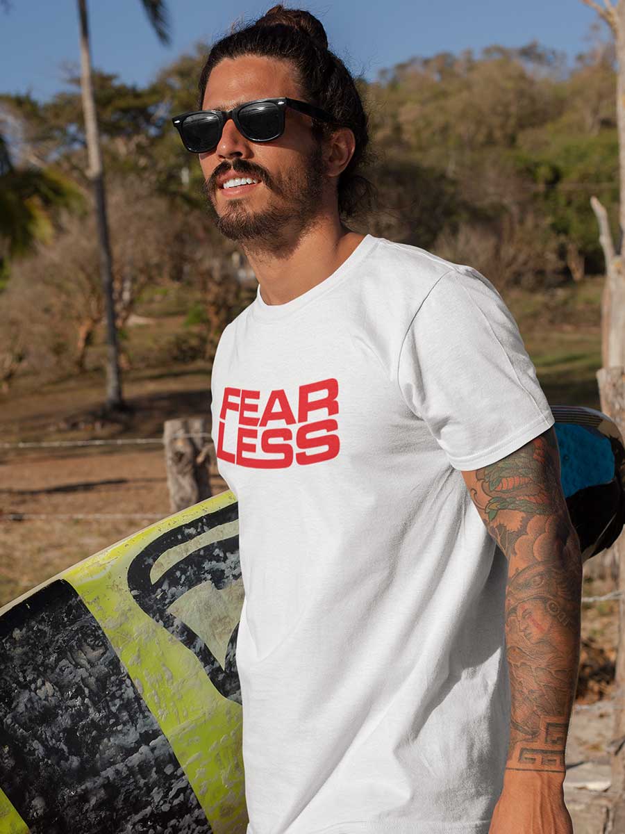 Fearless - Red on White - Men's Cotton T-Shirt