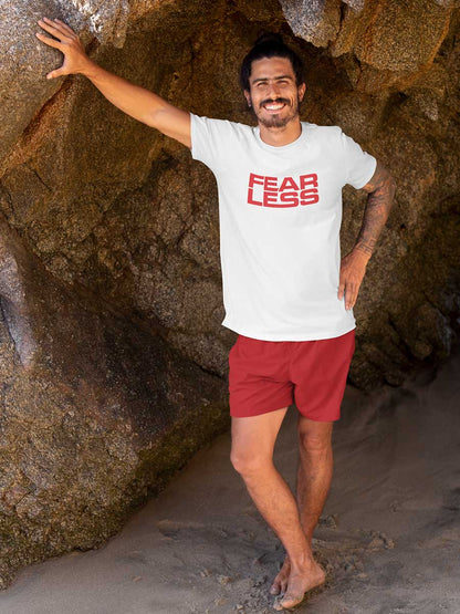 Fearless - Red on White - Men's Cotton T-Shirt