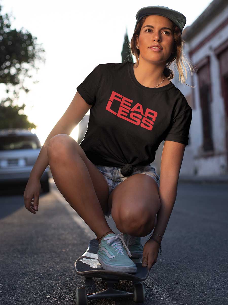 Fearless - Red on Black - Women's Cotton T-Shirt