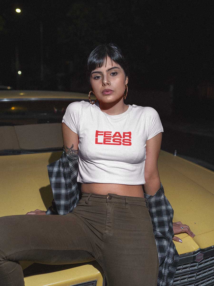Fearless - Red on White - Cotton Crop Top